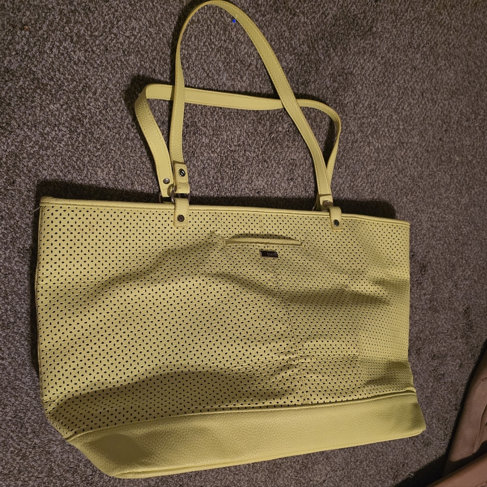 Jewell By Thrity One 31 Large Hot Yellow Perforated Tote Bag